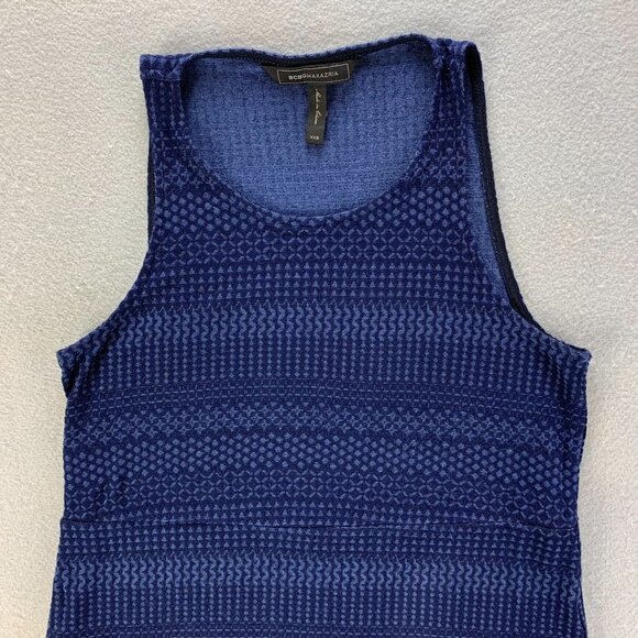 BCBG Maxazria Shirt Womens XXS Blue Black Pullover Stretch Peplum‎ Jacquard - Picture 2 of 12